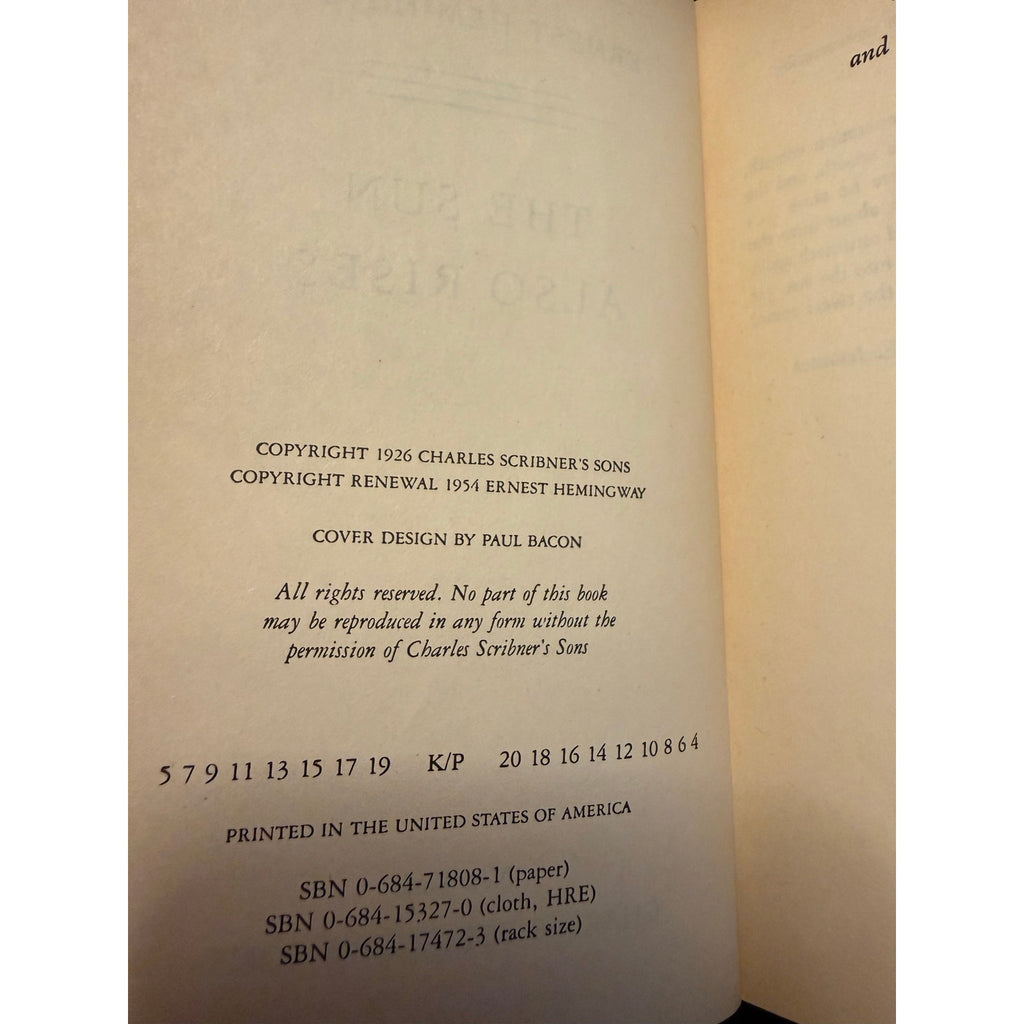 Vintage 1954 print The Sun Also Rises Ernest Hemingway