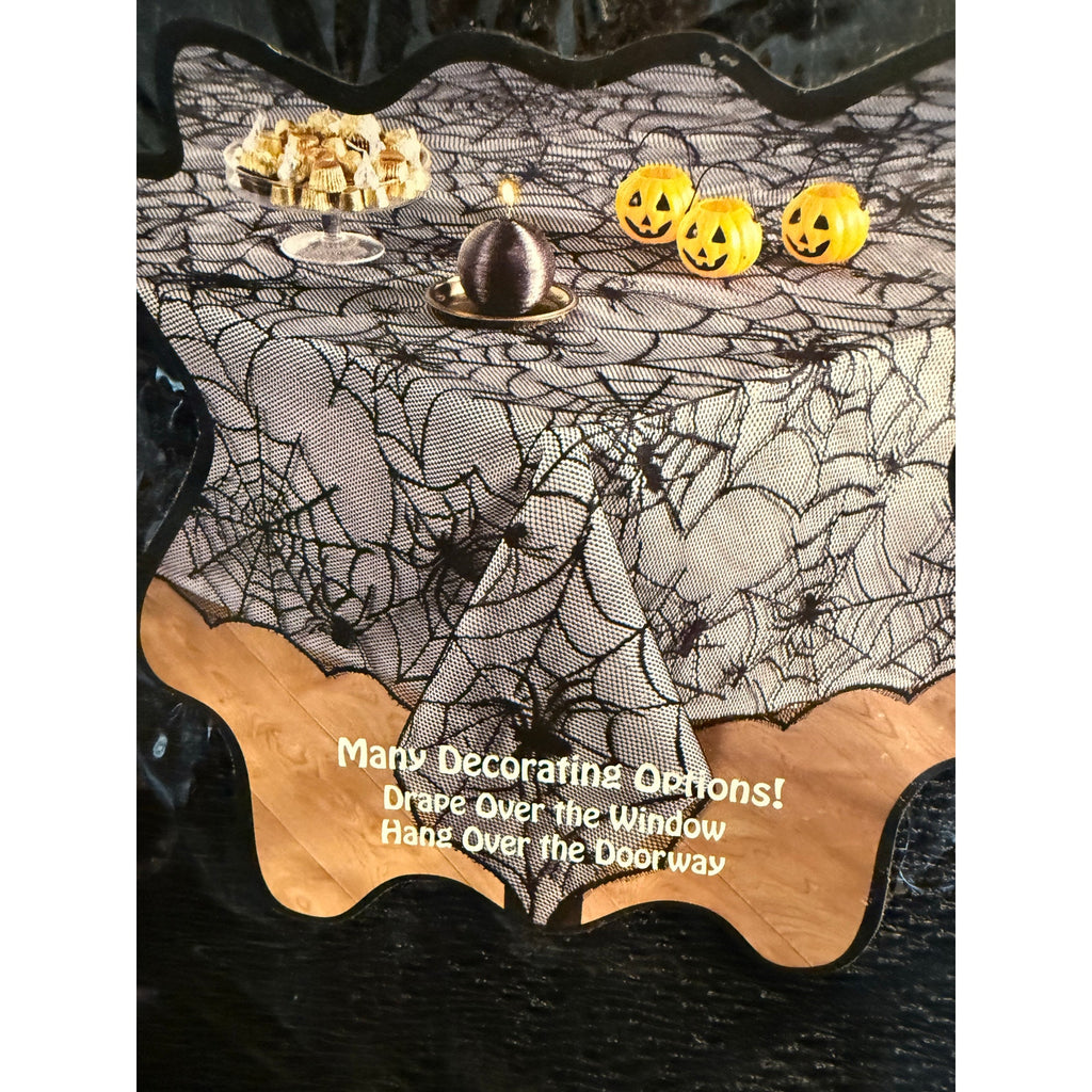 Halloween Black Lace Spiderwebs Tablecloth 52” x 70” NIP