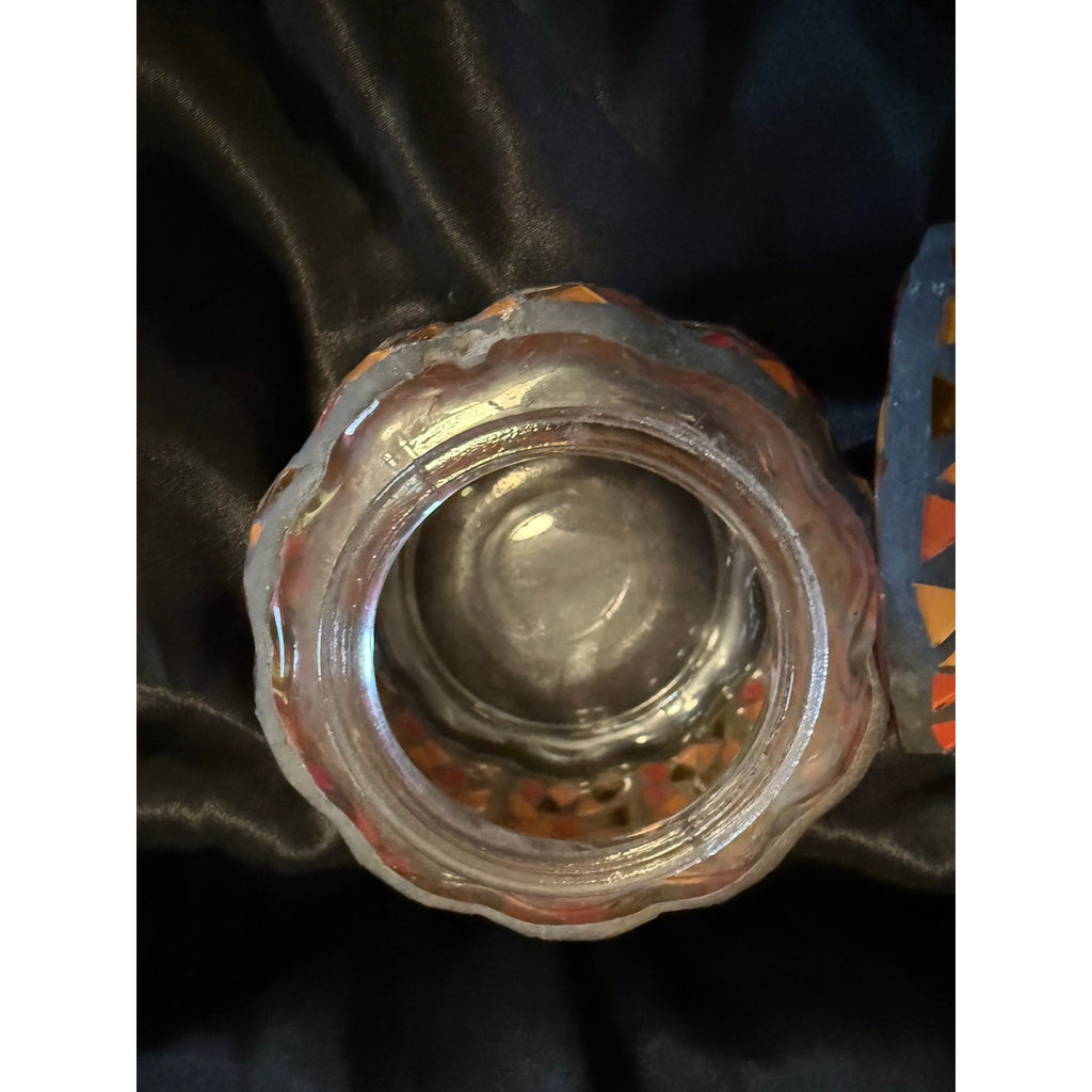 Mosaic glass pumpkin jar 6”x3” fall colors Halloween