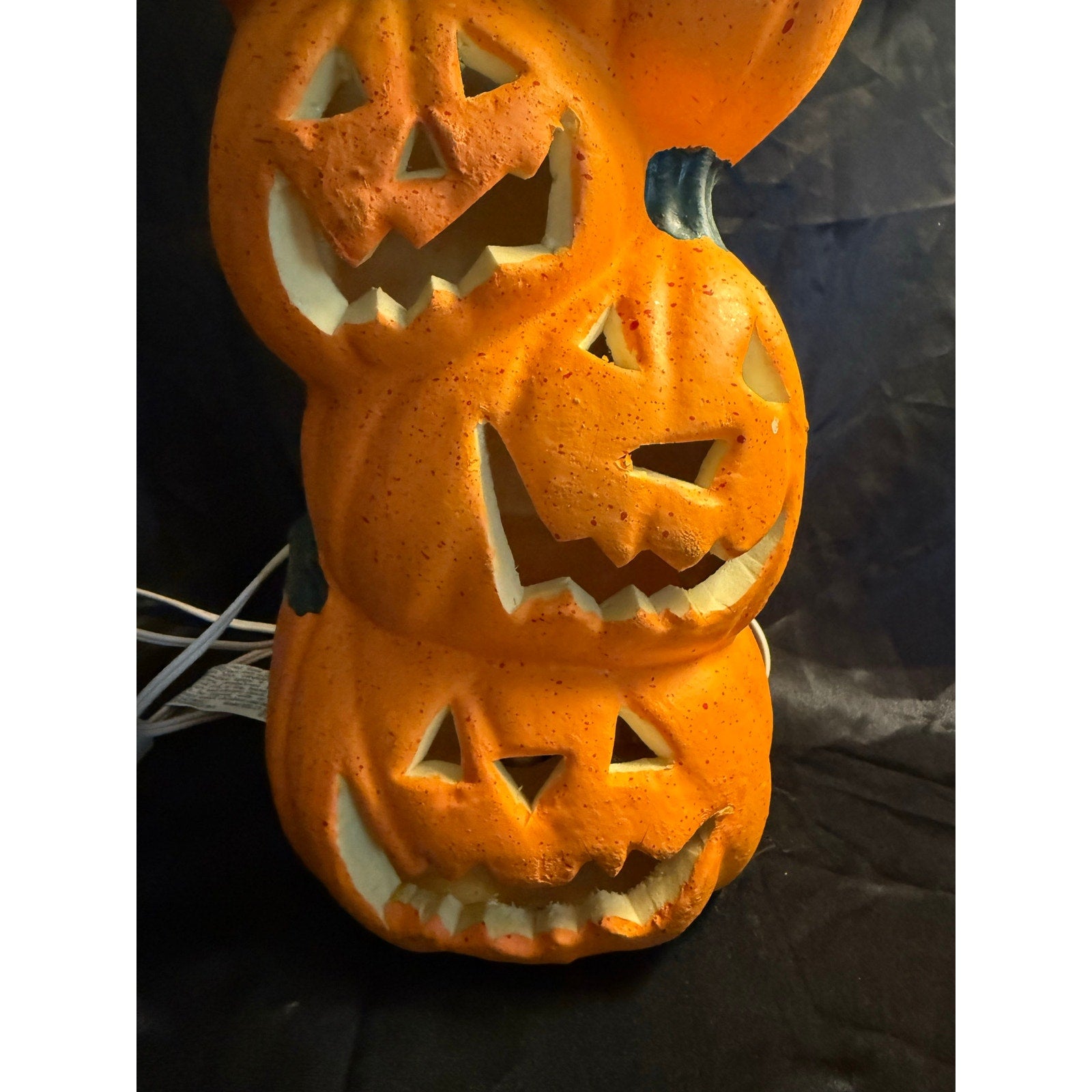 Vintage 1993 Lighted Foam Mold Stacked pumpkins Jack-O-Lanterns 18" Halloween Fall Decor