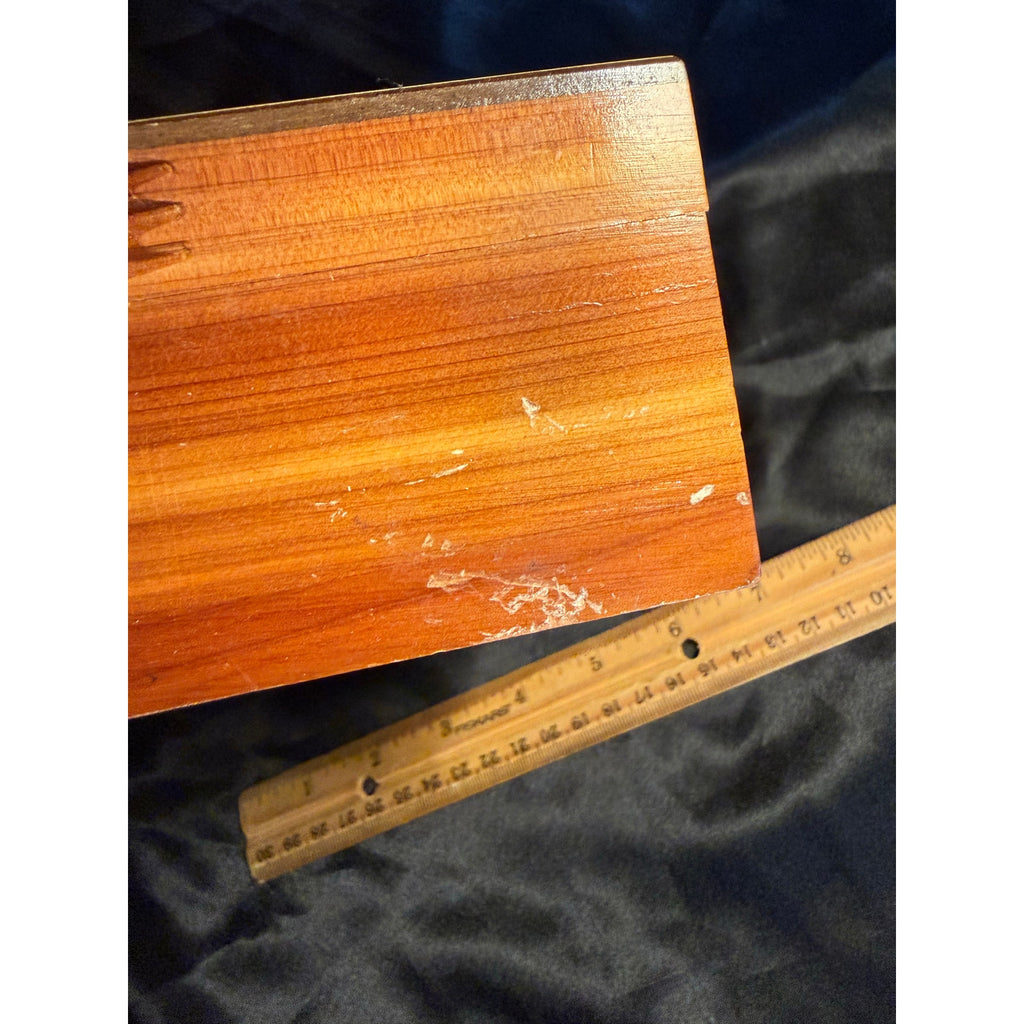 Vintage 80’s cedar jewelry trinket box with rose print crackle glaze 6”