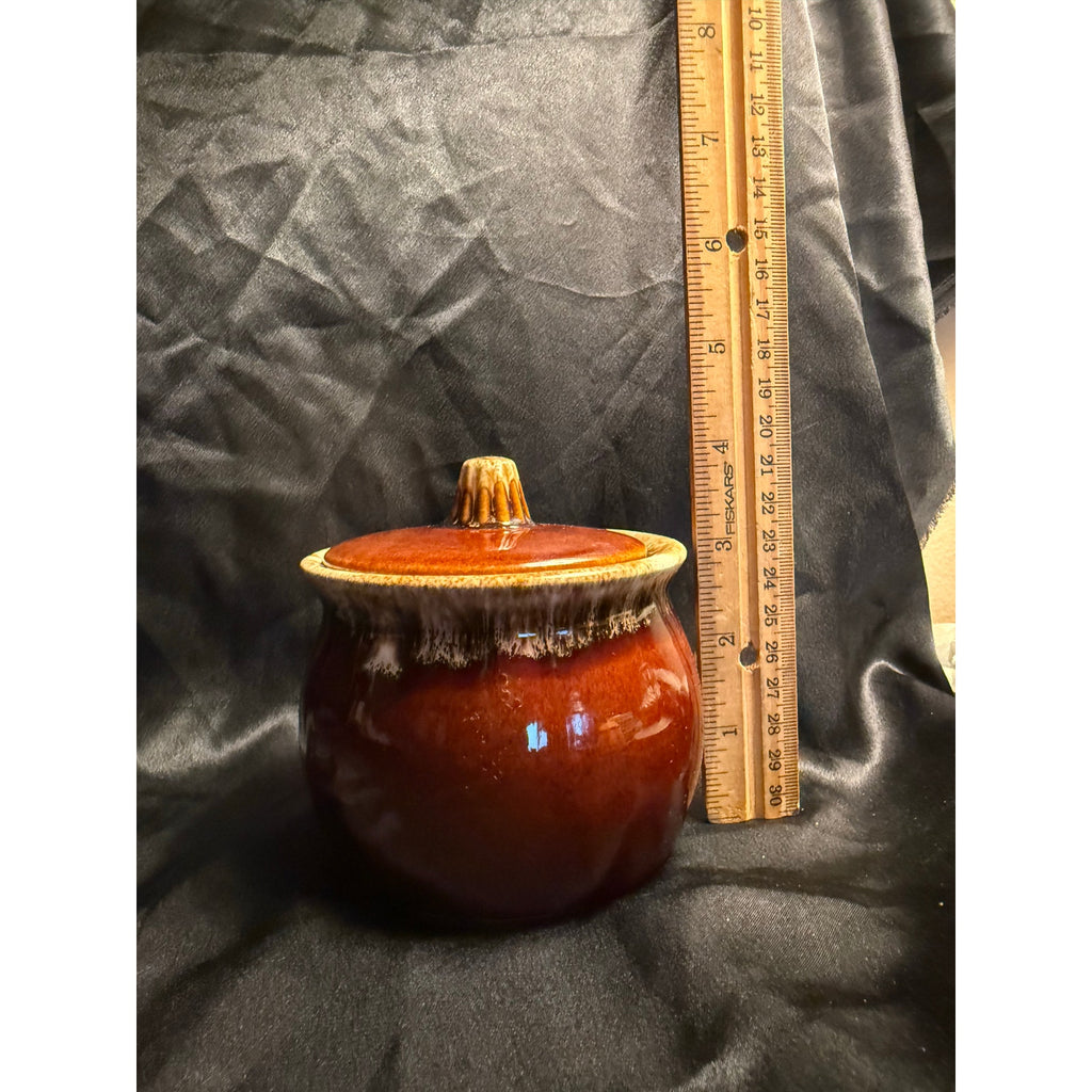 Vintage 60’s Hull Brown Drip Glaze sugar bowl with lid 5”