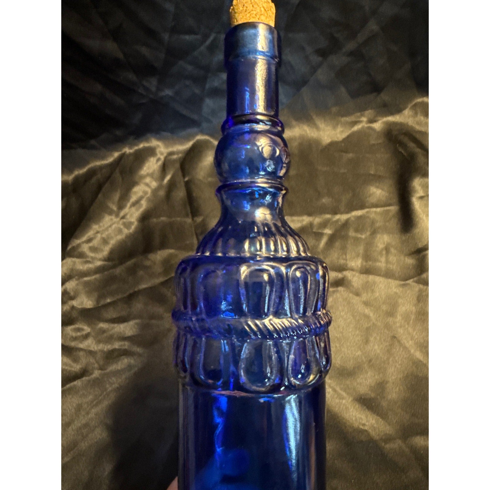 Vintage Y2K Pier 1 Cobalt Blue Glass Bottle Decanter Rope Design Barware Decor 14”