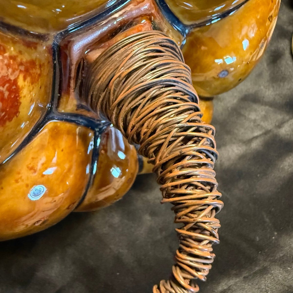 Vintage 2000 Pier 1 Ceramic Pottery Hand Painted Wire Stem Pumpkin