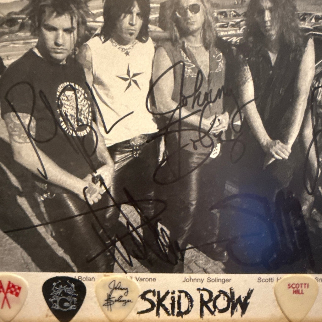 SKID ROW Authentic Autographed 8x10 Photo & Guitar Picks In Frame Rachel Bolan