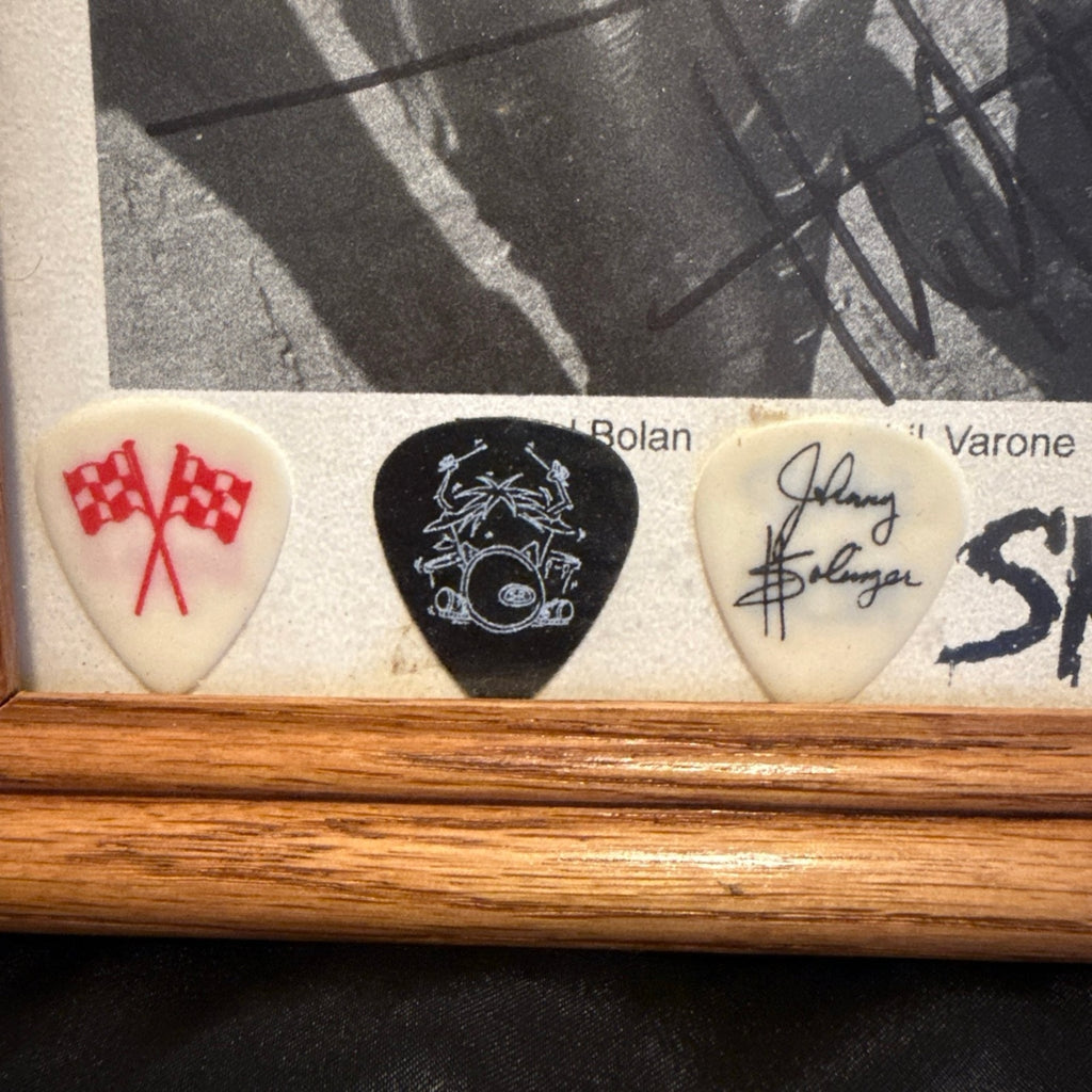 SKID ROW Authentic Autographed 8x10 Photo & Guitar Picks In Frame Rachel Bolan