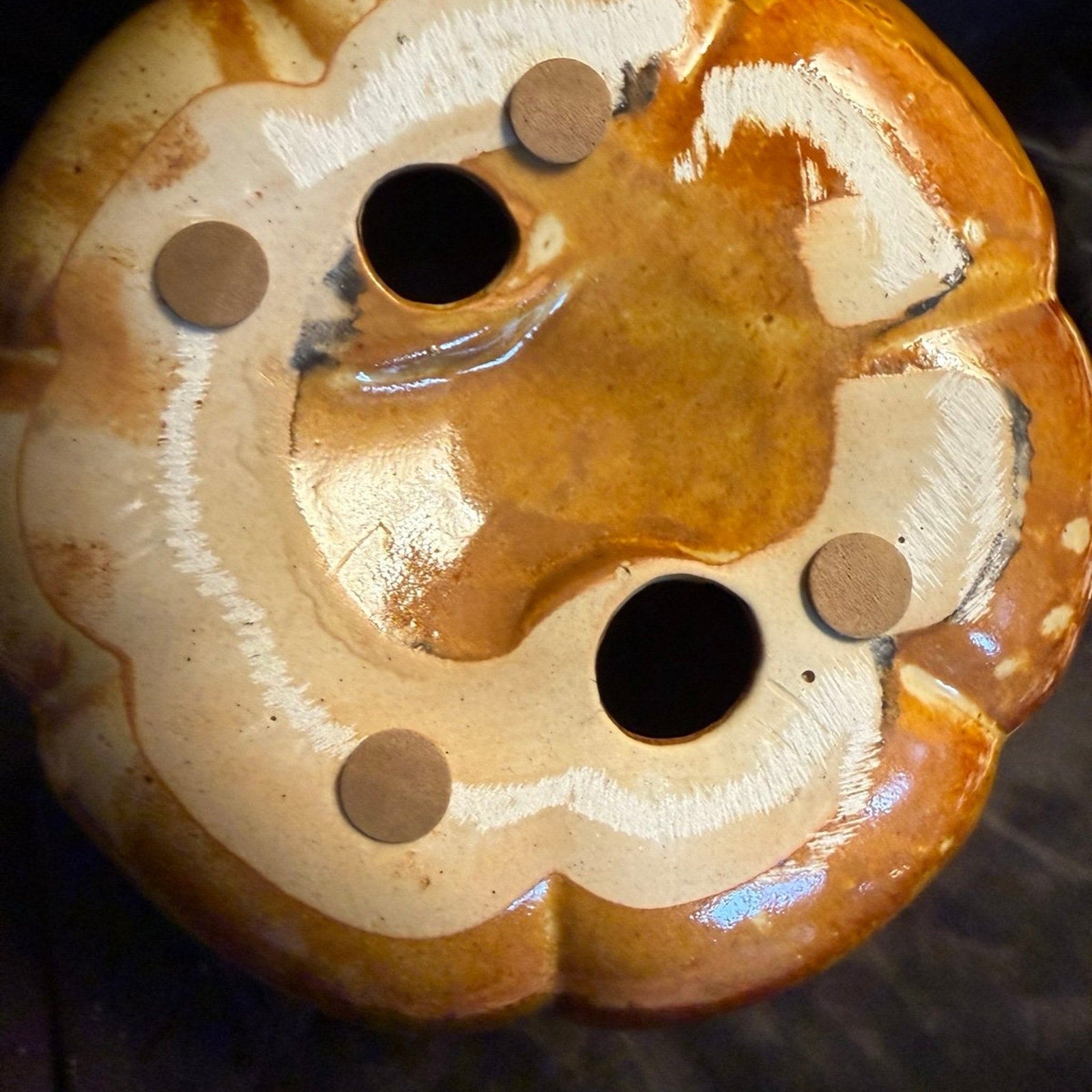 Vintage 2000 Pier 1 Ceramic Pottery Hand Painted Wire Stem Pumpkin