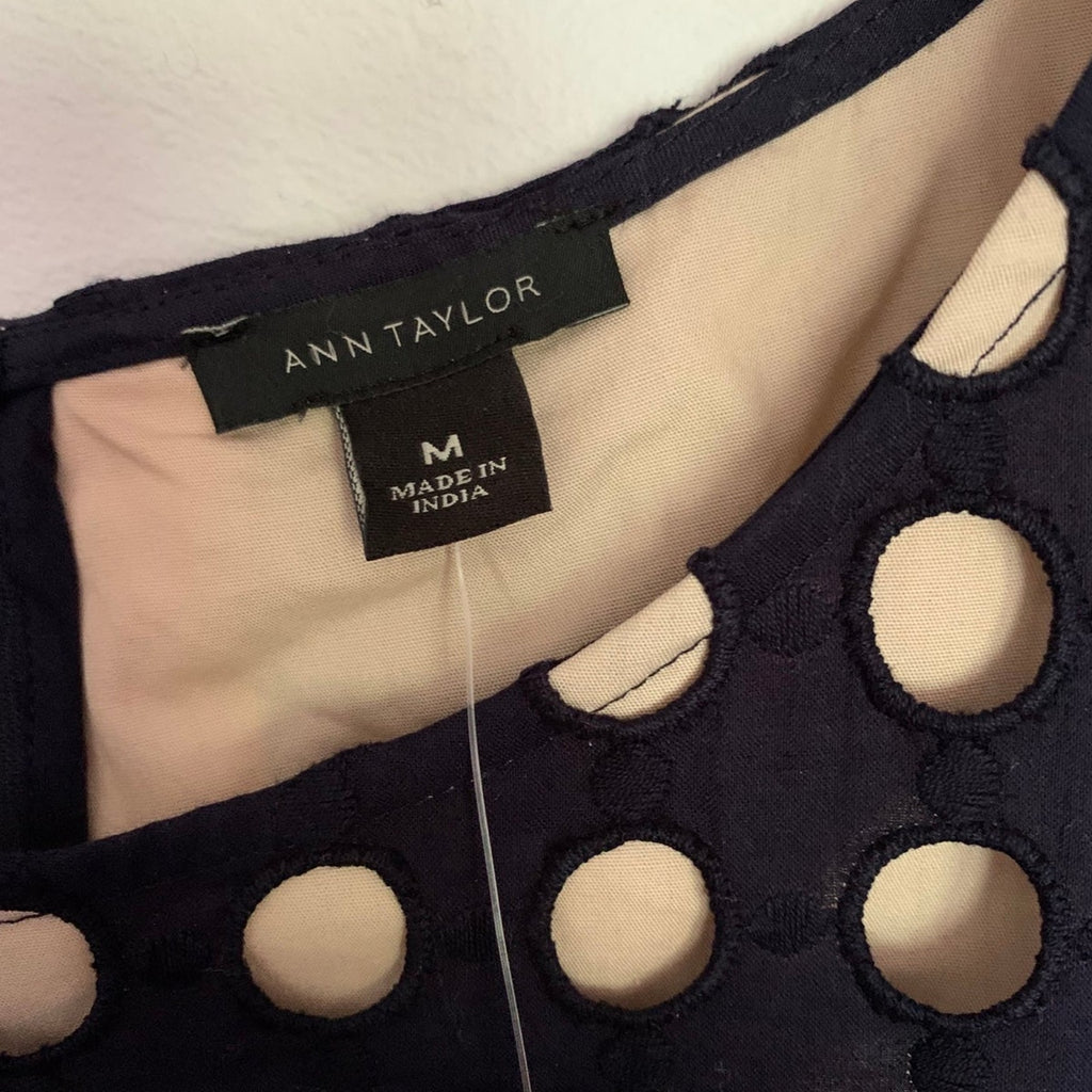 Ann Taylor Geo Eyelet Blouse Size M Navy/Cream NWT