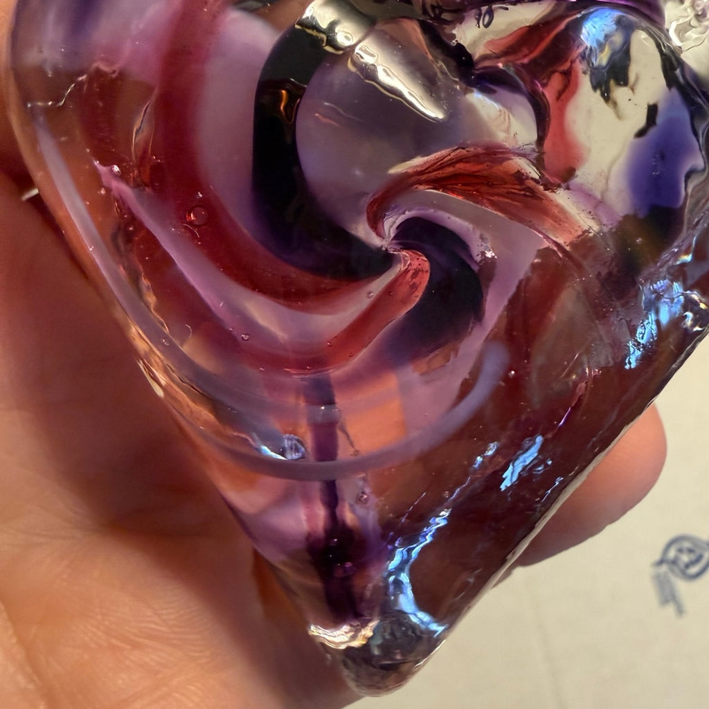 Signed James Hayes Art Glass Heart Pink Purple Scheme
