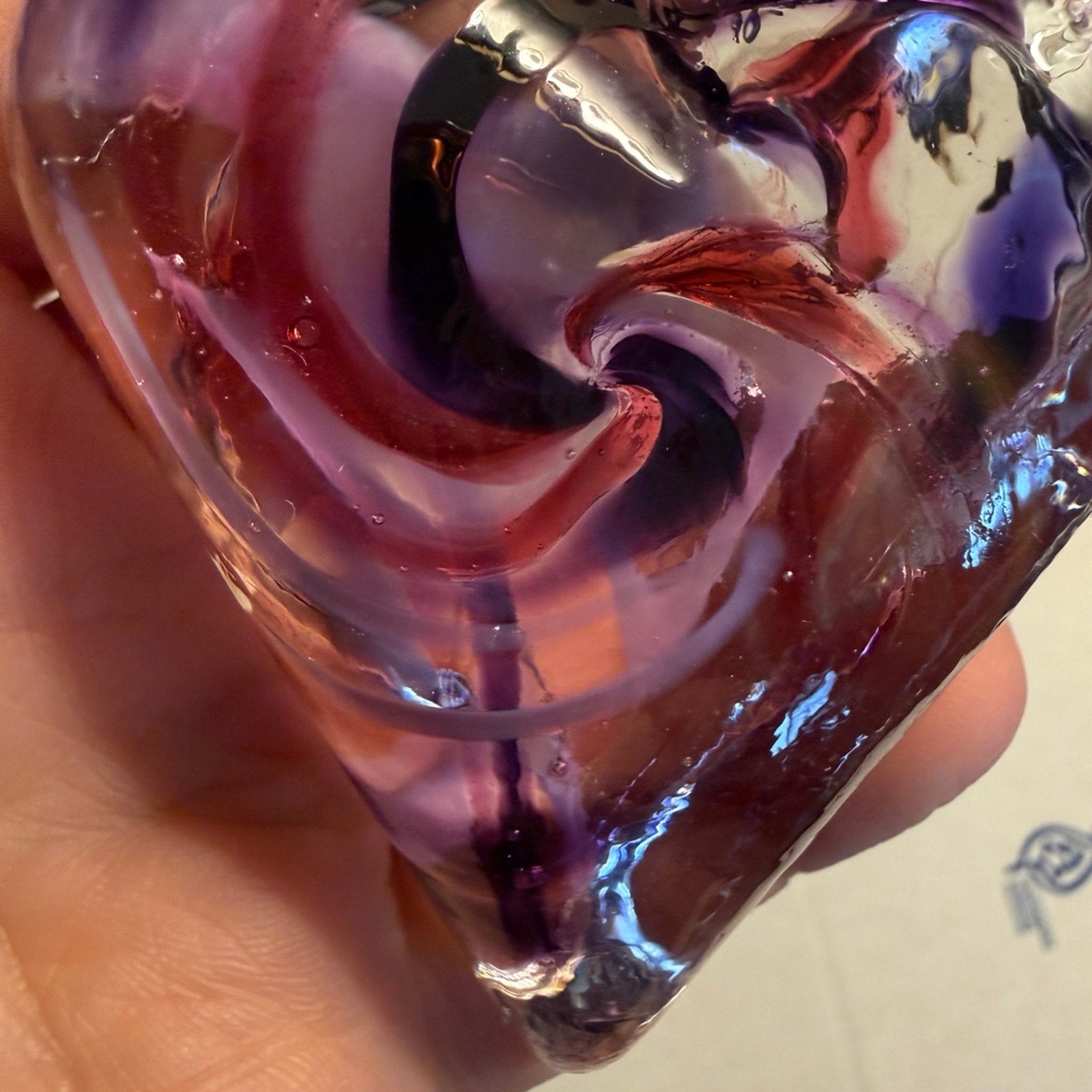 Signed James Hayes Art Glass Heart Pink Purple Scheme