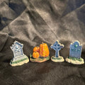 Lemax Spooky Town Halloween 1” headstones and Jack-o-lanterns four pieces