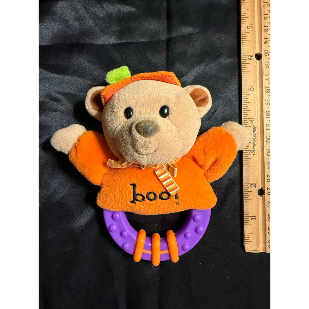 Vintage 2005 Carter's Just One You Halloween pumpkin Teddy Bear baby rattle Re-born