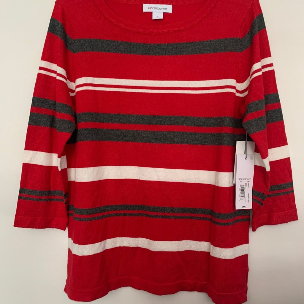 Liz Claiborne Red Crew Neck 3/4 sleeve Pullover Sweater Size S NWT