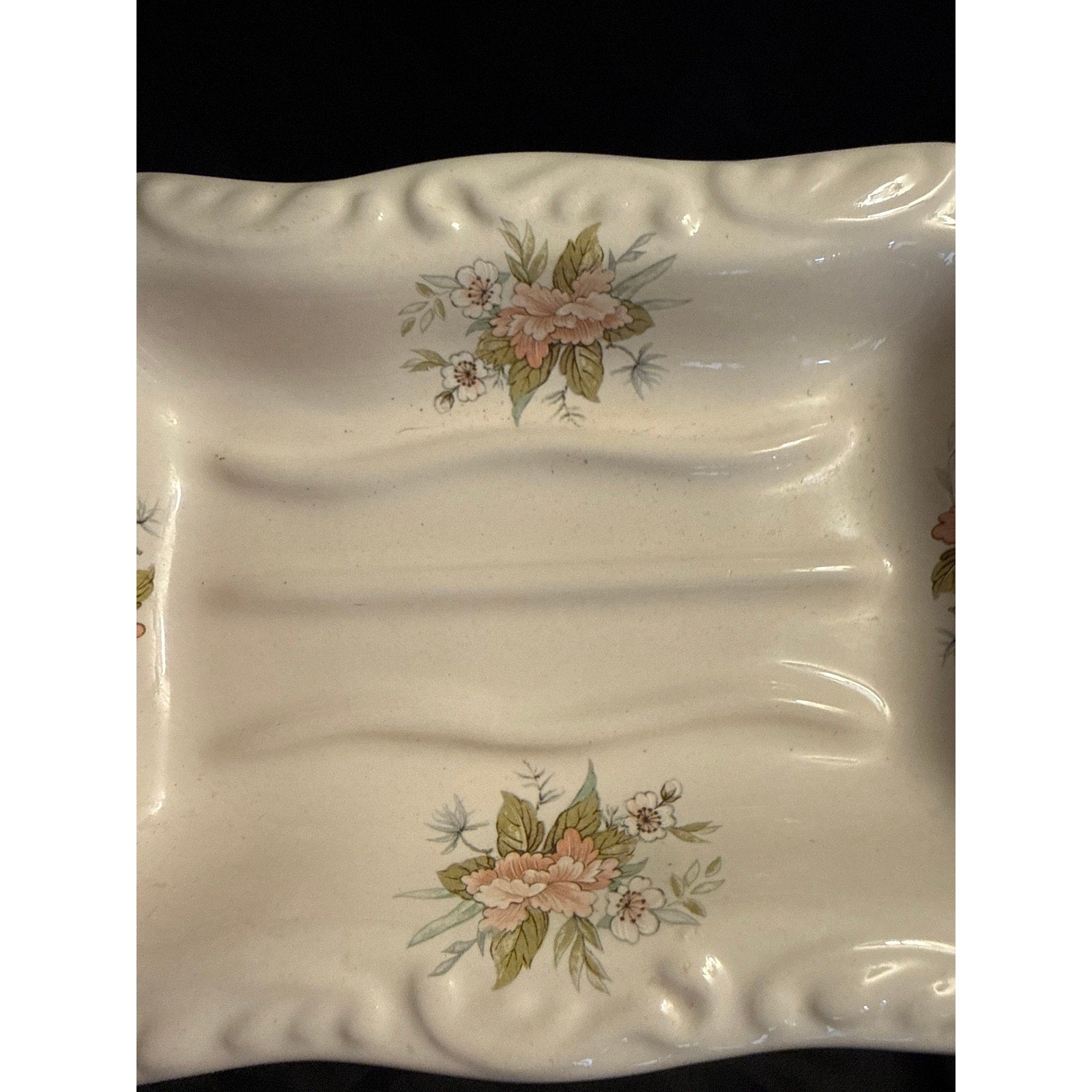 Vintage VB Athena USA California Pottery Soap Dish Floral Design 6”