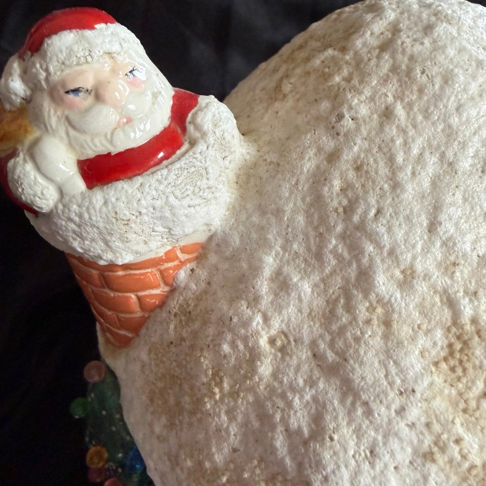 Vintage 1974 ceramic lighted Christmas igloo and tree on base with pegs