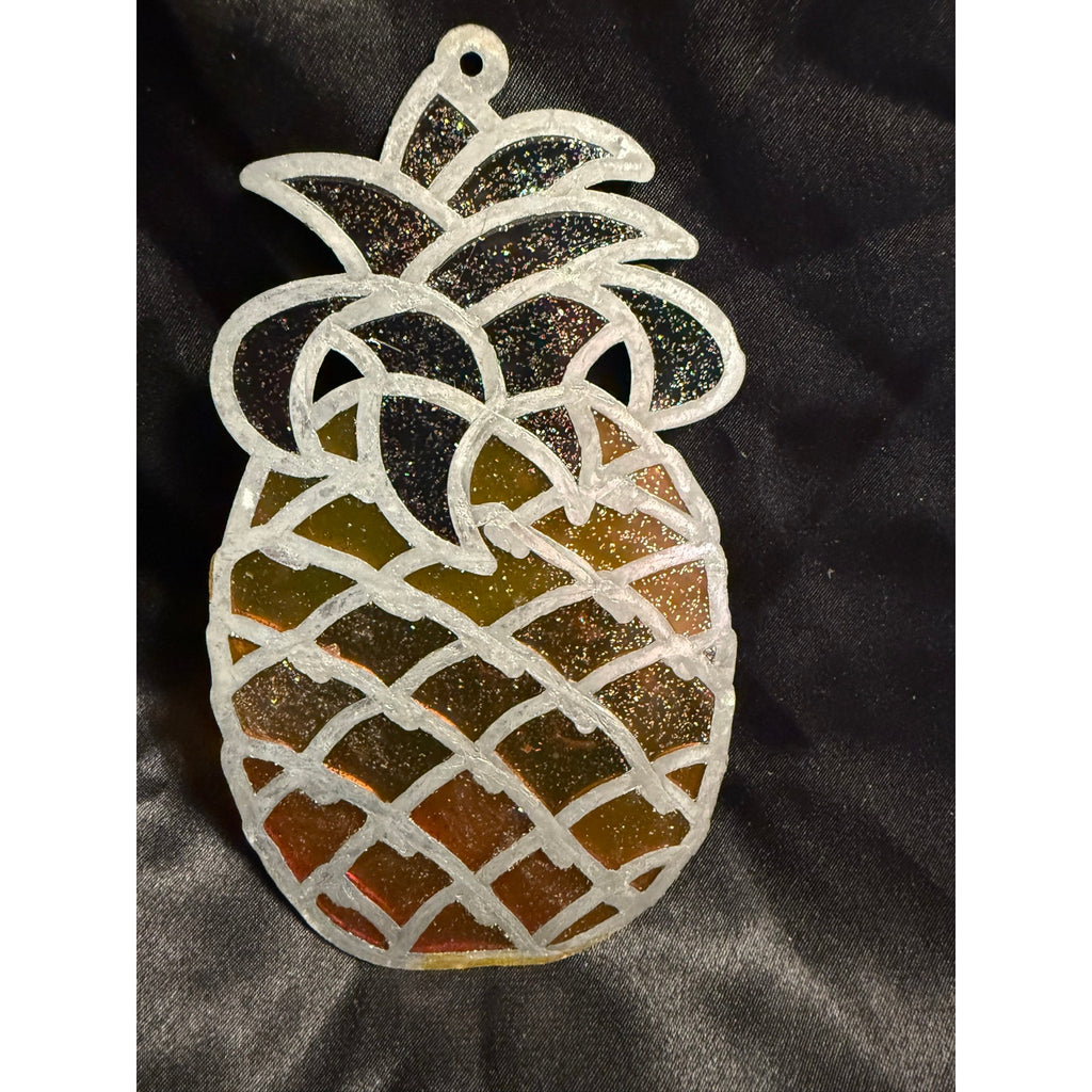 Vintage 70’s Hand Crafted Stained Glass Glittery PINEAPPLE Suncatcher