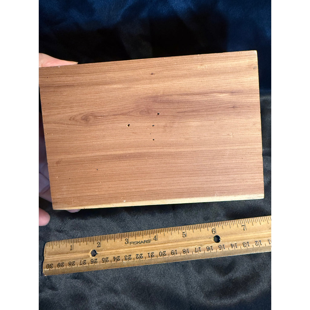 Vintage 80’s cedar jewelry trinket box with rose print crackle glaze 6”