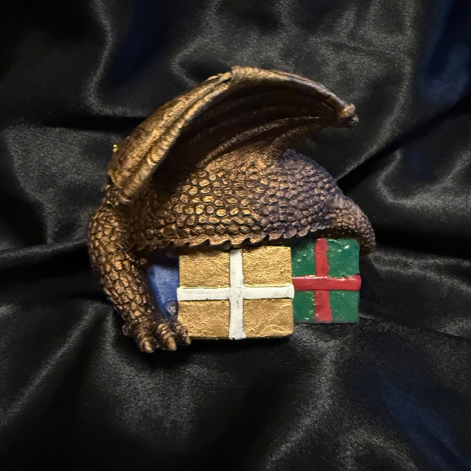 Vintage Design Toscano Dragon and Santa resin Christmas ornaments set