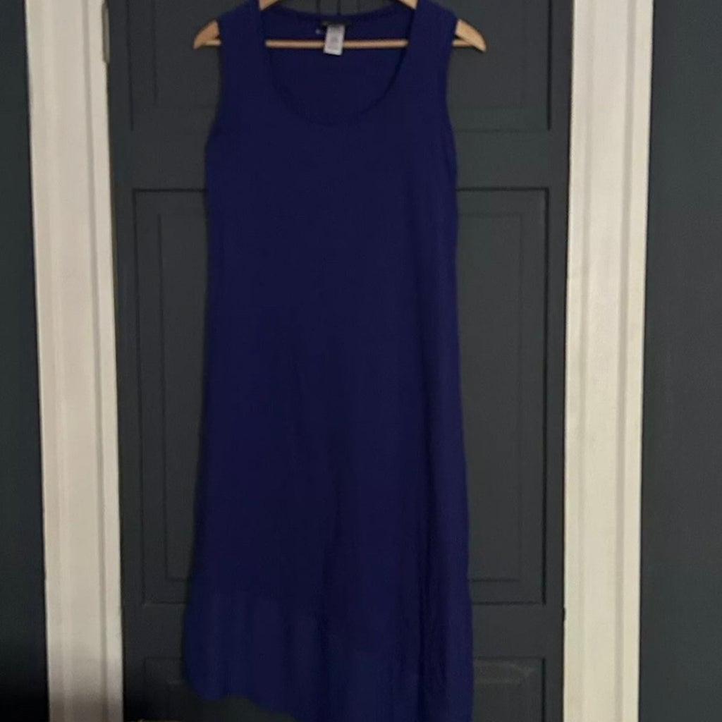 Tommy Bahama Knit & Chiffon Scoop-Neck Tea-Length Dress Blue Size M NWOT