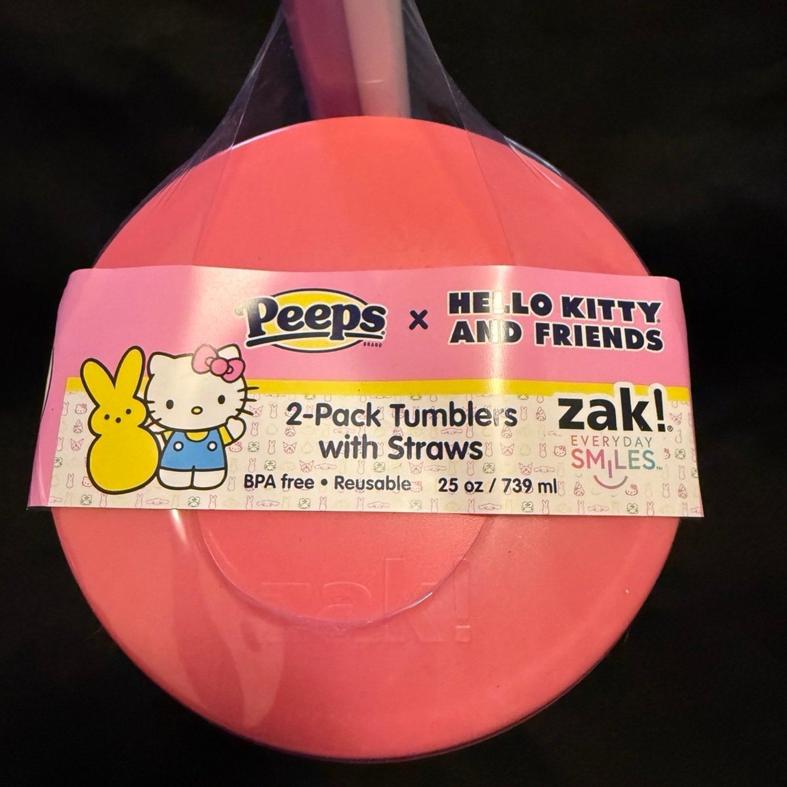 Peeps Easter X Hello Kitty Tumbler Set Of 2 w/ Straws HK & Friends ZAK 25oz New