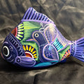 Vintage Mexican Folk Art Hand Painted Terra Cotta Fish Tropical Coin Bank