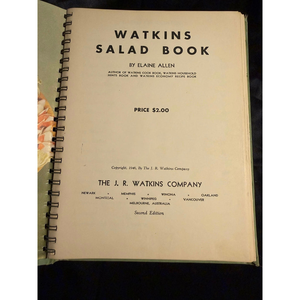 Vintage 1946 Watkins Salad Book by Elaine Allen Spiral Bound