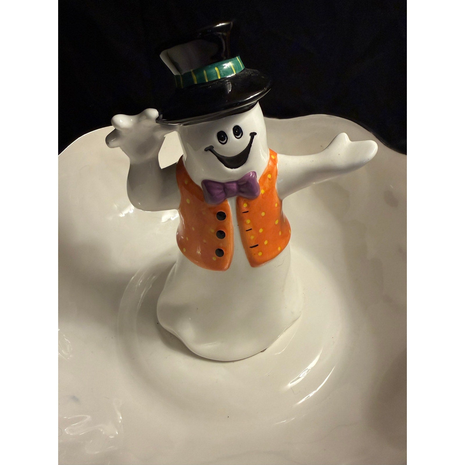 Vintage 90’s Halloween Candy Dish with Ghost Top Hat in middle Spooky cute