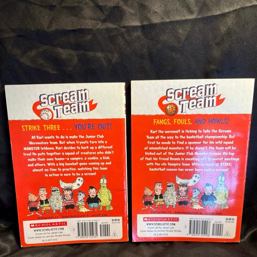 Two Scholastic Scream Team books 1 and 2 very good