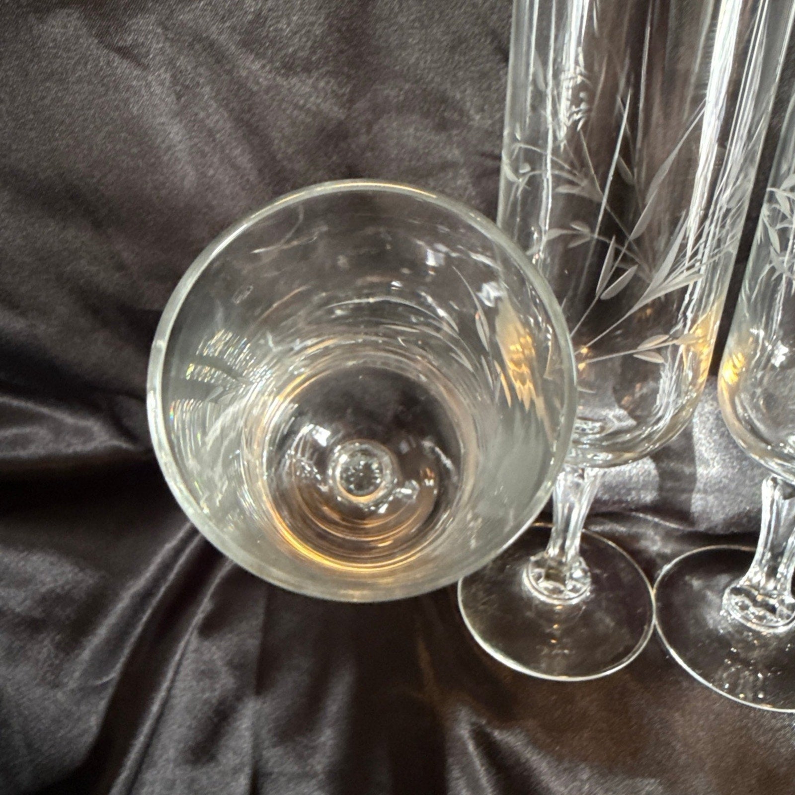 3 Vintage Princess House Etched Blown Glass Champagne Flutes In Wheat Pattern