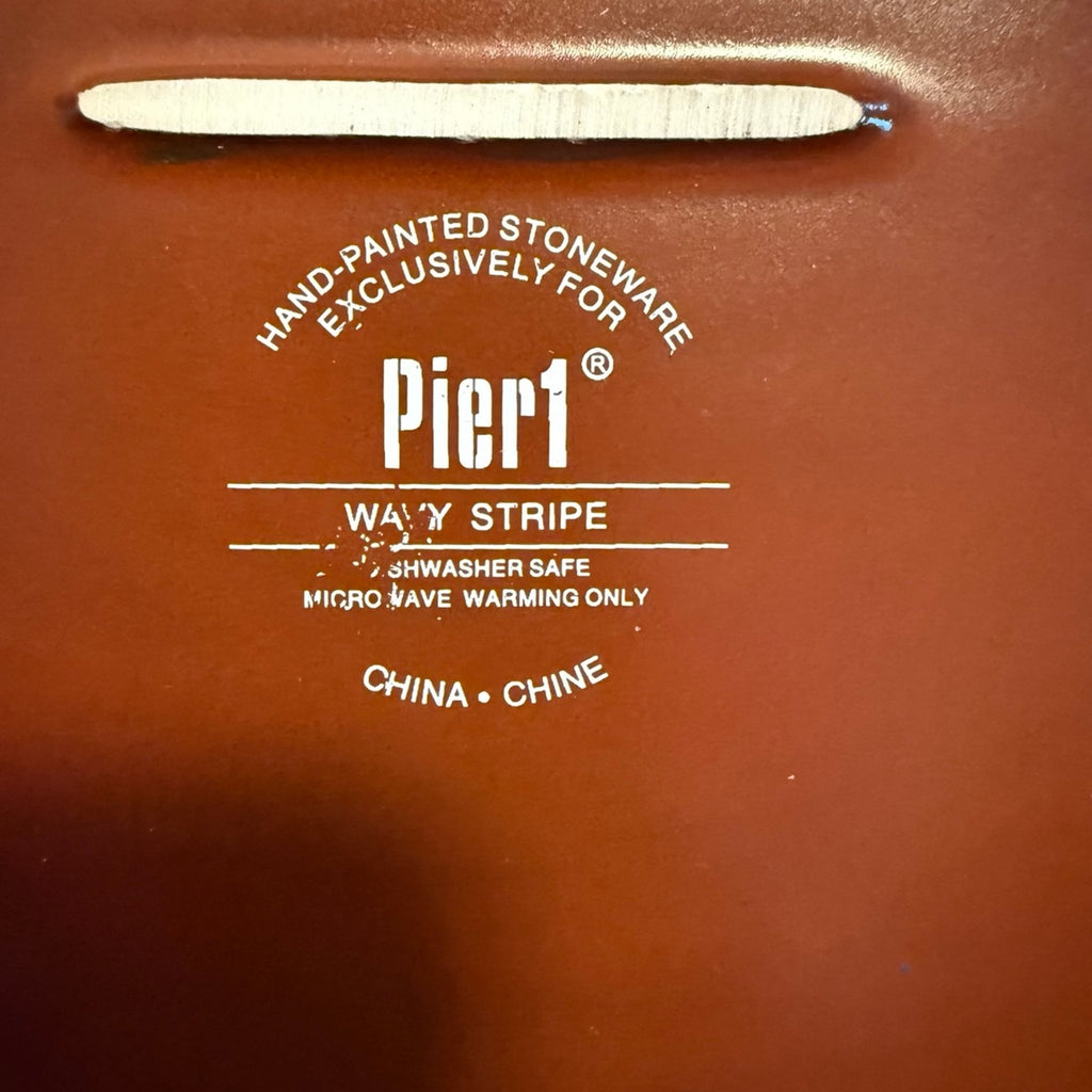 Pier 1 Imports Stoneware 16” Oval Serving Platter wavy stripe EUC