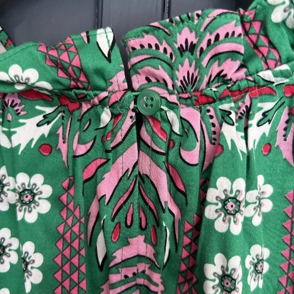 Charter Club Womens Dress A-Line Green Floral Sleeveless Ruffle Trim Size M